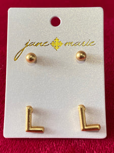 JM Block Initial Earrings