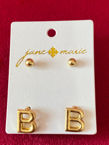 JM Block Initial Earrings